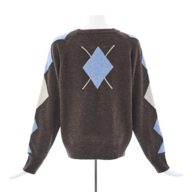 soft ソフト ／アーガイル カーディガン（brown x blue)｜Tops｜Kyoko