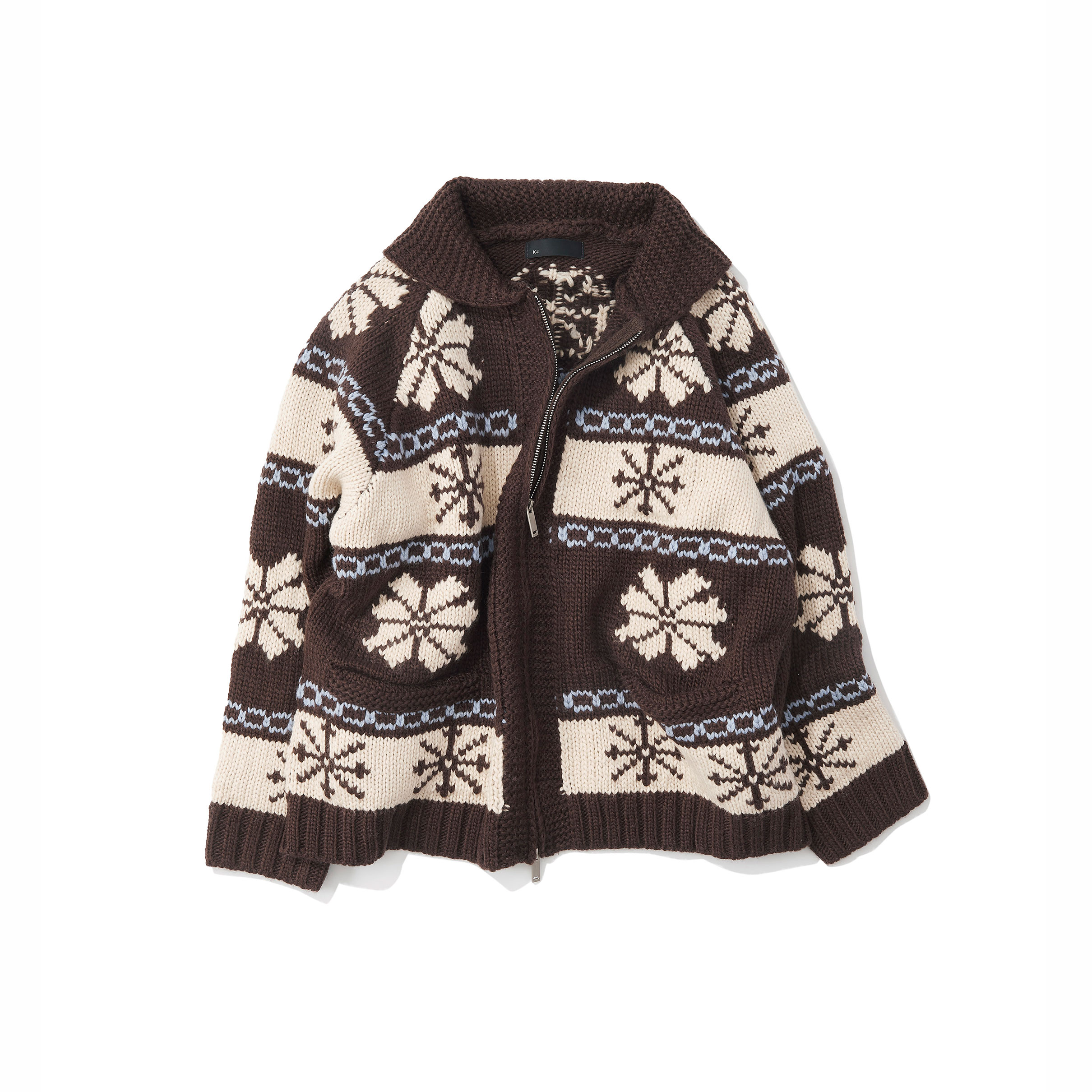 PPFM レザー切り替えニットジャケット カウチン ギミック y2k ブラウン KJケージェイ / カウチンニット（brown x ivory)｜Outer｜Kyoko