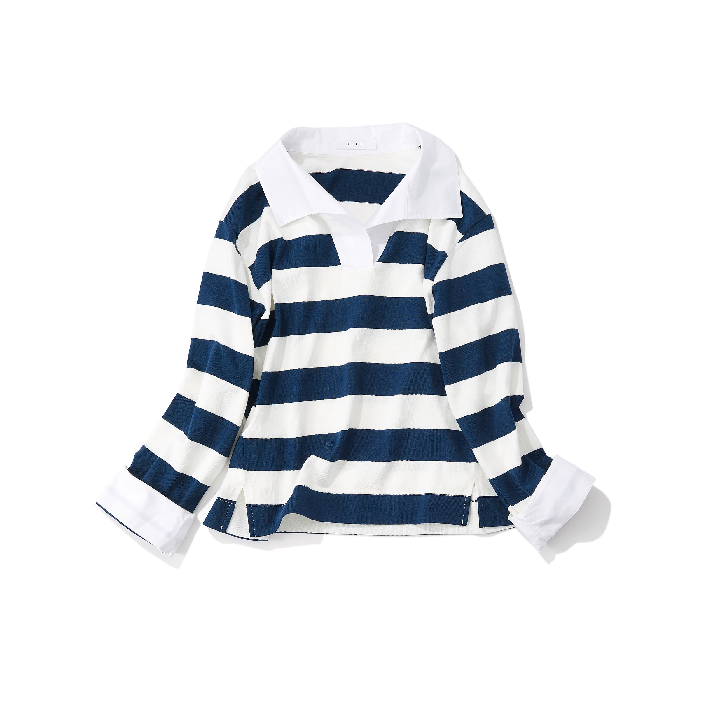 LIEU ルゥ ／ワイドボーダー ラガーシャツ（navyxwhite)｜Tops｜Kyoko