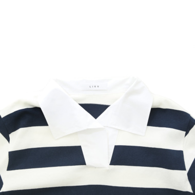 LIEU ルゥ ／ワイドボーダー ラガーシャツ（navyxwhite)｜Tops｜Kyoko