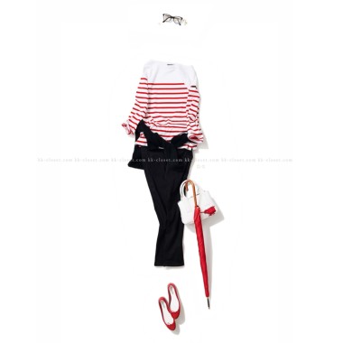 Le minor ルミノア/パネルボーダーTシャツ(Blanc /Rouge)｜Tops