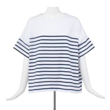 Le minor ルミノア/半袖パネルボーダーTシャツ(Blanc / Marine)｜Tops 