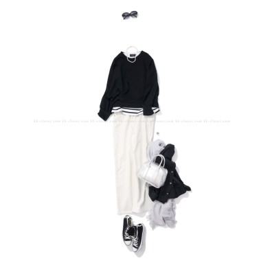 Le minor ルミノア/パネルボーダーTシャツ(Blanc / Noir)｜Tops