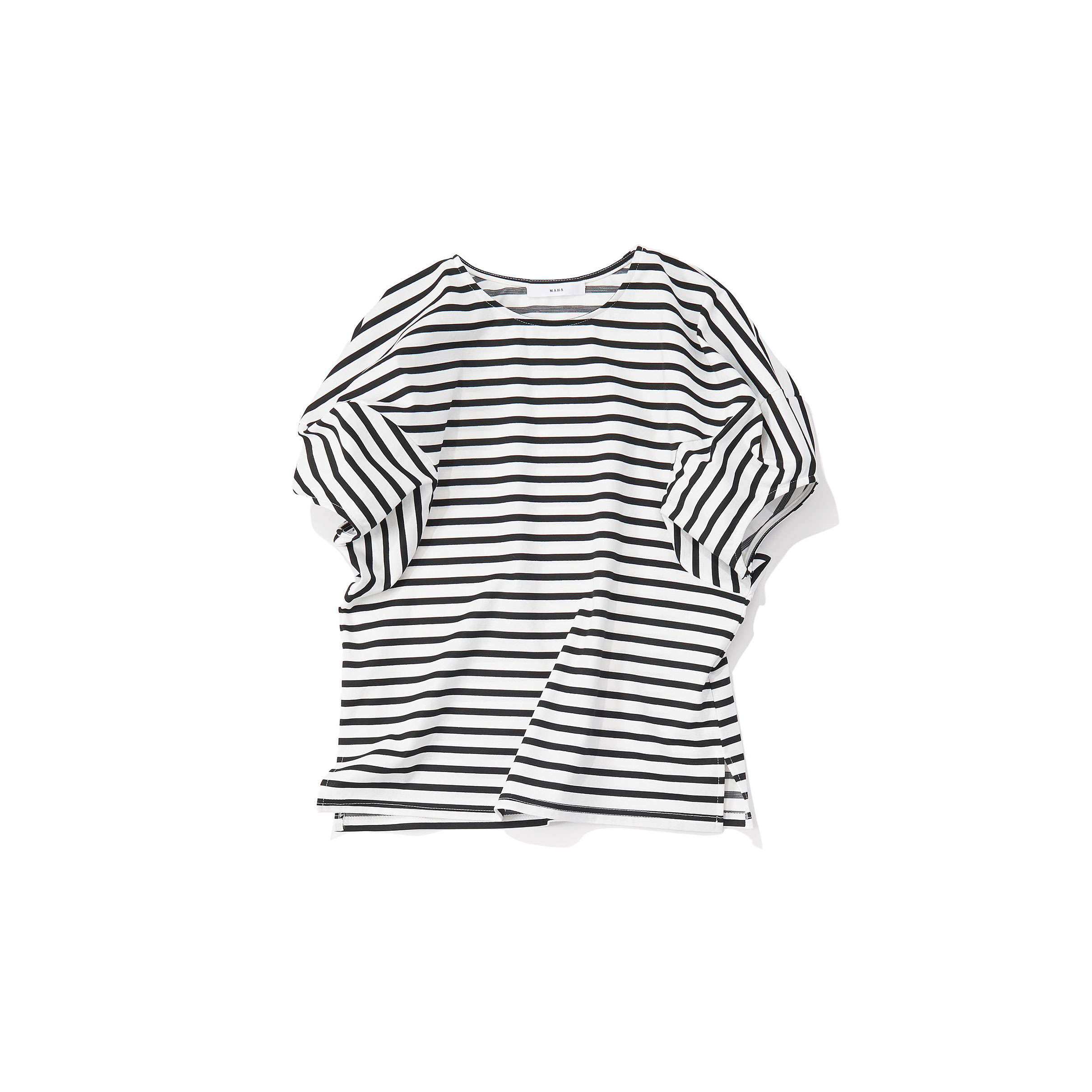 Vaqutaux VOYAGE ボーダー 長袖トップス 取外し襟付 白 黒 顔柄ワッペン付き長袖ボーダーTシャツ | CHEESE-monger